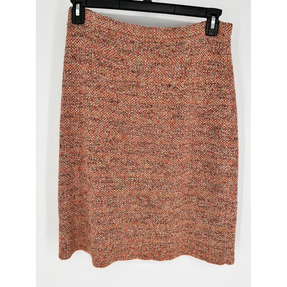 PENDLETON Tweed Pencil Skirt L Orange Multi Silk Blend Knit Back Vent Zip Fall